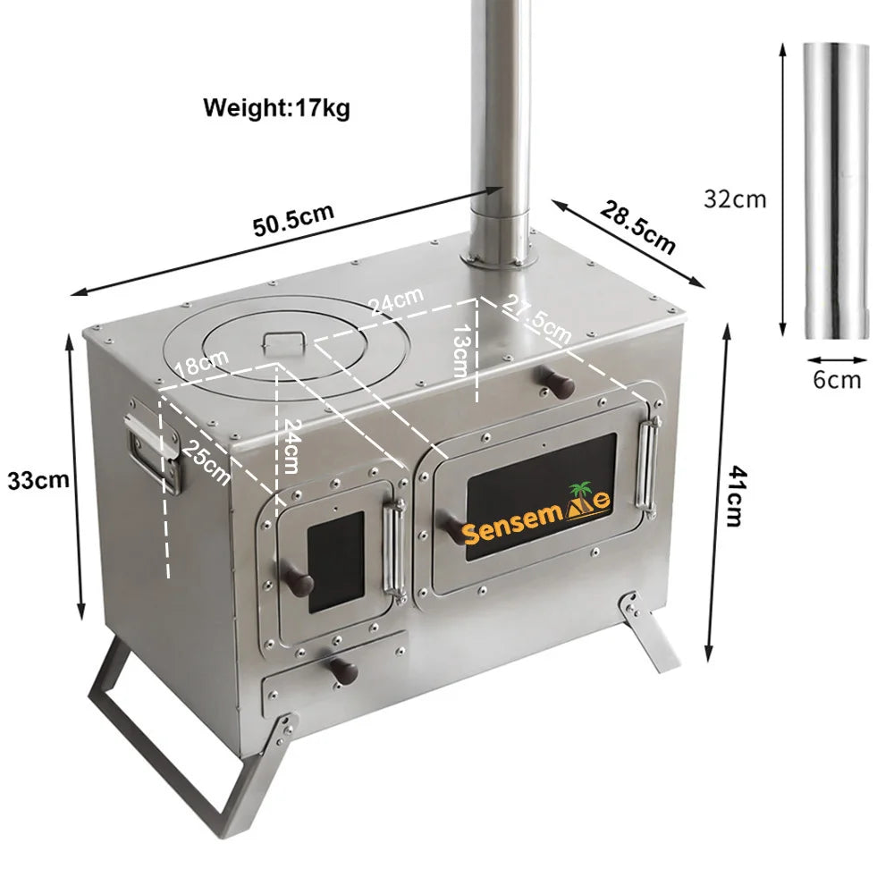 Wood Fire Oven Outdoor BBQ Stove with 9" Pizza Oven Large Multifunction Wood Fired Burning Stove Built-In Thermometer Camping