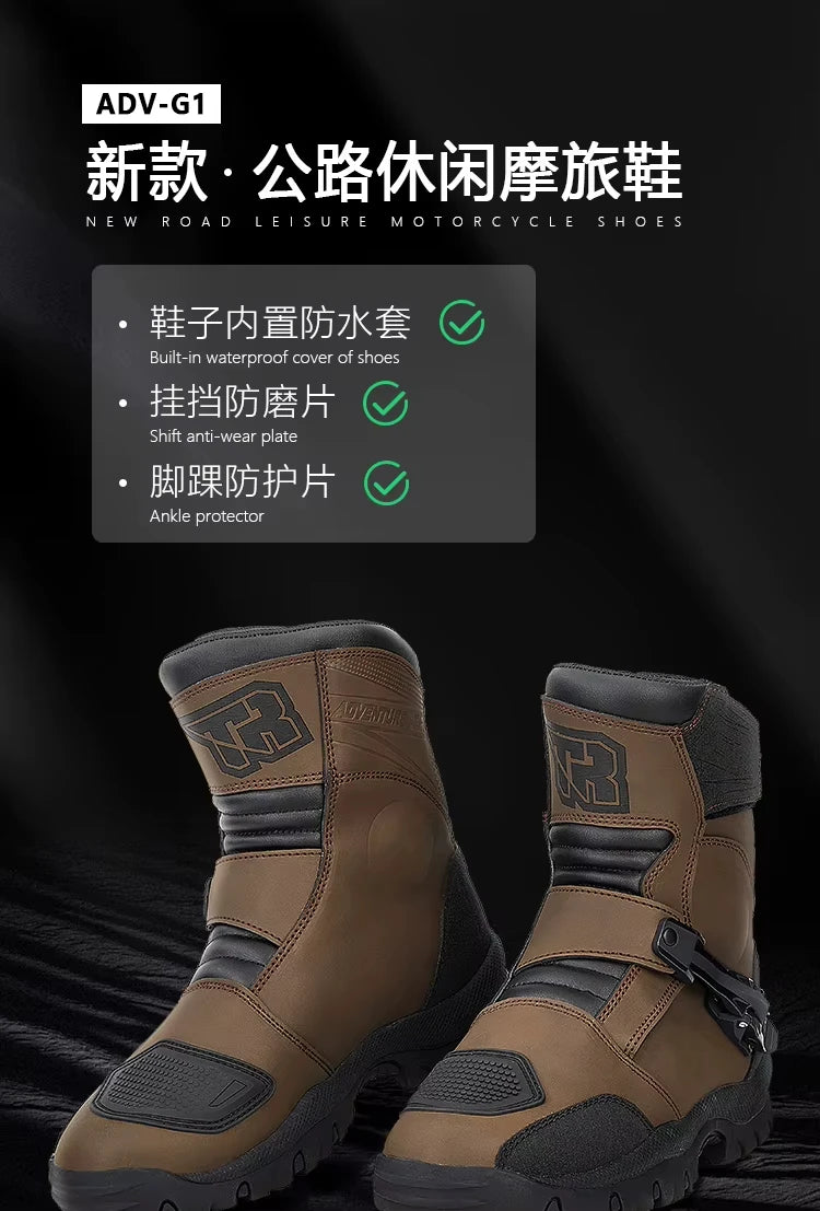 Men's Motorcycle Boots Waterproof Racing Boots Anti Fall Women Motocross Equipment Wear-resistant Rally Shoes Safety Riding