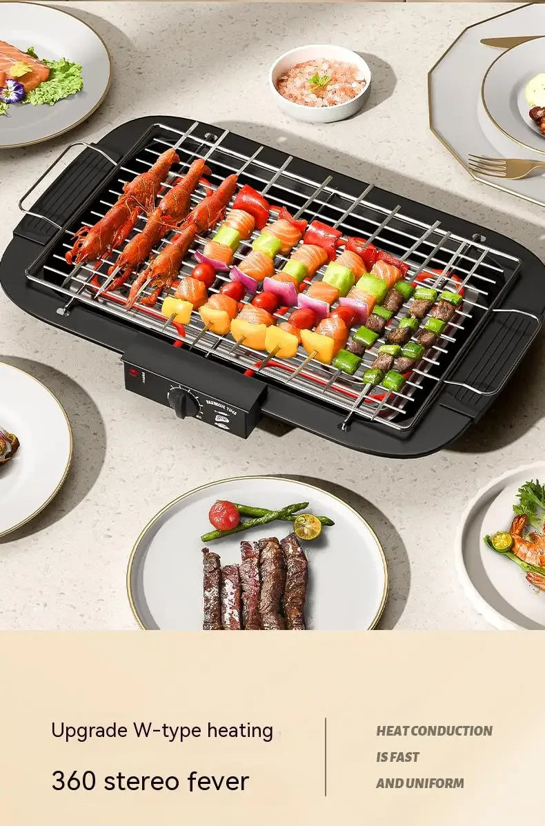 Electric Grill Indoor Smokeless Portable Food Barbecue Grill Smokeless Household Barbecue Grill Barbecue Skewers Portable Stove