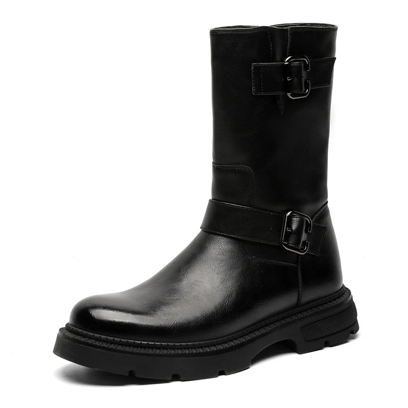 men casual cosplay nightclub long knight boots genuine leather platform shoes vintage cowboy high boot designer motorcycle botas