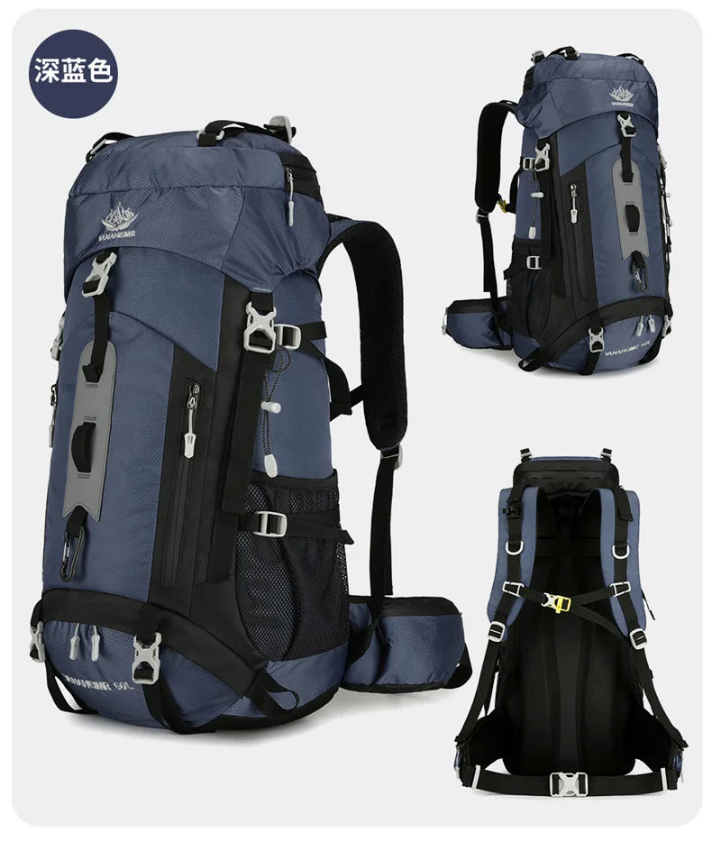 60L Large-Capacity Outdoor Mountaineering Backpack,Anti Splashing Water Wear-Resistant Camping Hiking And Cross-Country Backpack