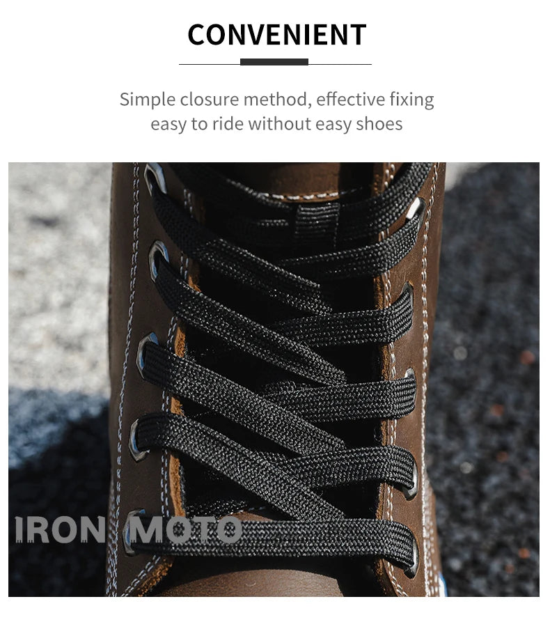 Motorcycle Shoes Men motocross Cruiser Boots Leather Adventure Low Boots Portland Shoes Cowhide Worker Boots for Autumn & Winter