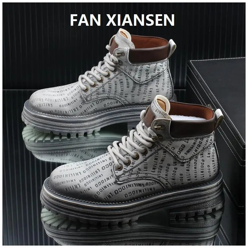 Motorcycle cycling shoes Ankle Boots Casual Sneaker Leather Shoes Loafers  Boots for Men Sports and Wear Round Toe Army Boots