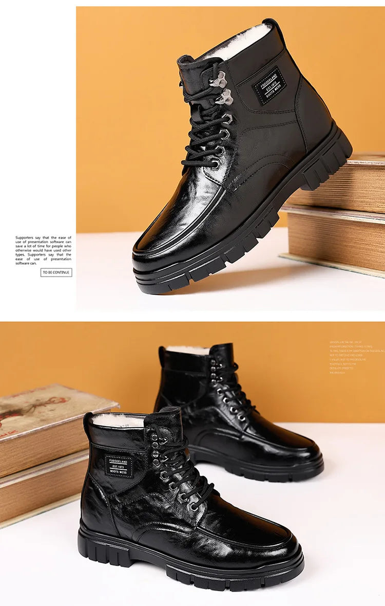 Winter Cotton Shoes Men Fashionable High-top Wear-resistant Shoes Thick-soled Plus Velvet Snow Boots Outdoor Non-slip Work Boots