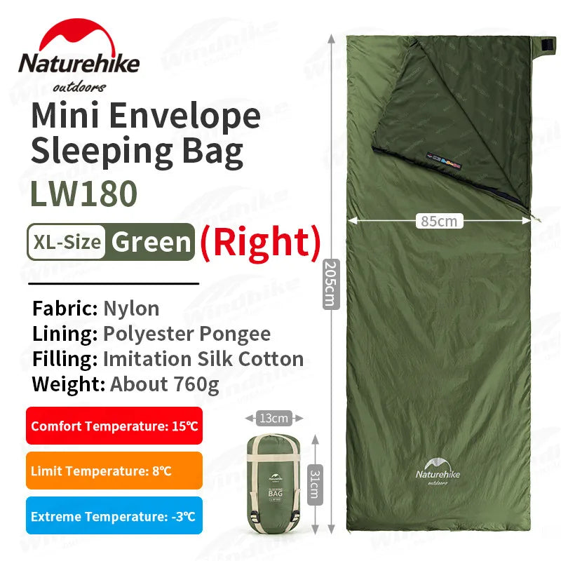 Naturehike LW180 Sleeping Bag Ultralight Summer Cotton Quilt Outdoor Camping Hiking for Single Splicing Envelope Sleeping Bag