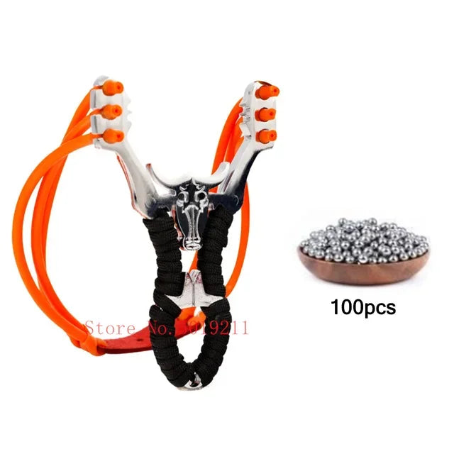 Powerful Alloy Slingshot Set Steel Balls Catapult Slingshot Bow Bag with 2 Rubber Bands Outdoor Hunting