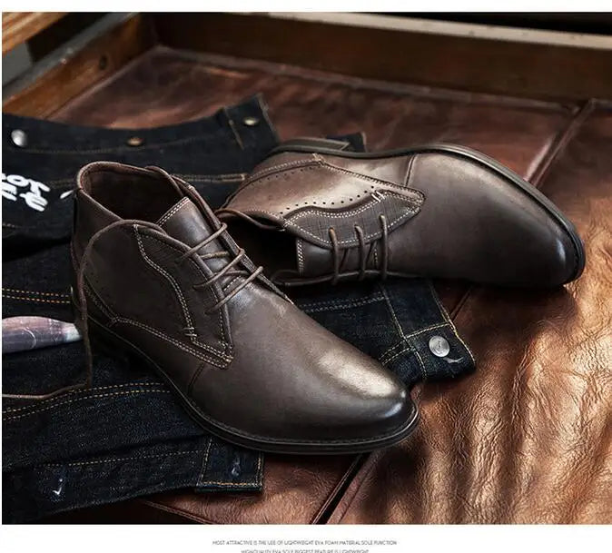 2023 Spring Autumn Ankle Boots Fashion Male Cow Genuine Leather Shoes Lace Up Leisure Leather Boots Motorcycle Shoes Boys A050