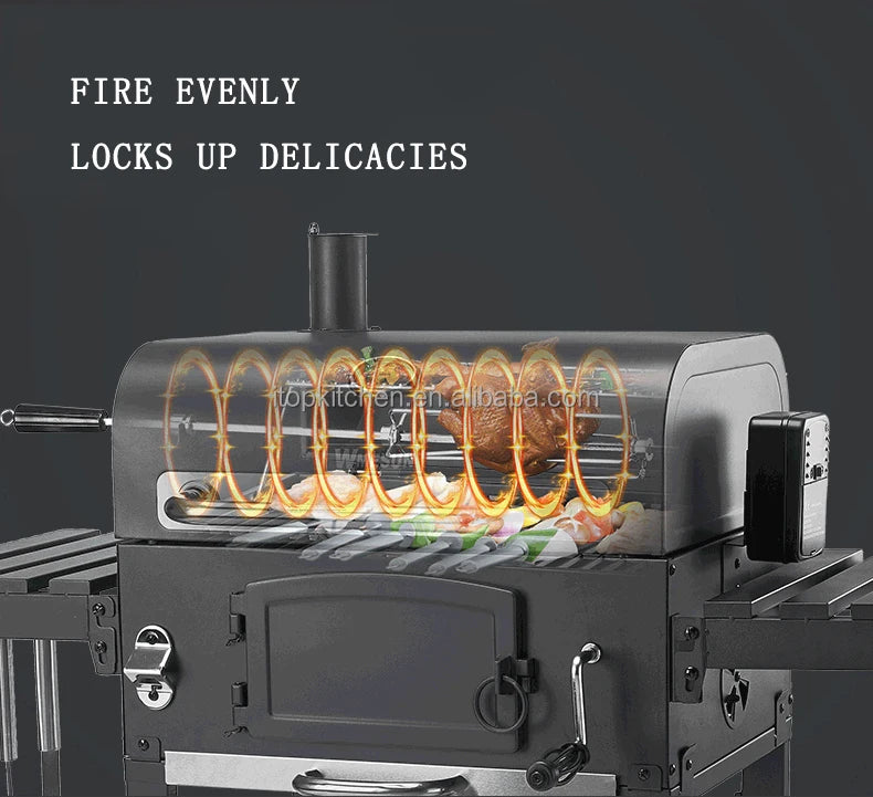 IT-7010 Outdoor Commercial Charcoal Rotisserie Rotating BBQ Grill Cast Iron Barbecue Bbq Charcoal Smokers Grill