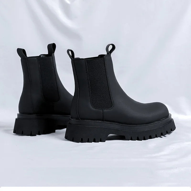 men luxury fashion high motorcycle boots black stylish platform shoes cowboy original leather boot handsome chunky chelsea botas