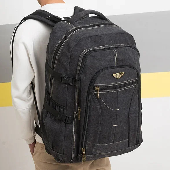 70L Thick Canvas Camping Backpack Large Capacity Waterproof Outdoor Trekking Travel Climbing Bag Luggage Rucksack Men Hiking Bag
