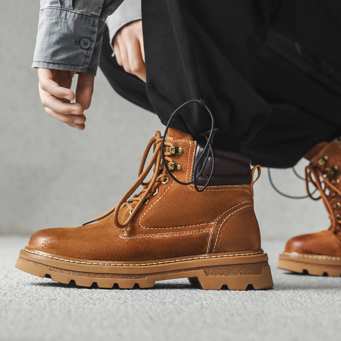 Business Casual British Ankle Boots Male Comfortable Walking Shoes New Leathe Mens Motorcycle Boots Autumn Winter High Top Shoes