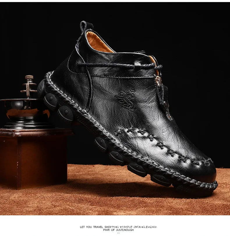 Genuine Leather Shoes Male Luxury High Quality Men Ankle Boots Outdoor Comfortable Casual Shoes Fashion Zip Men Motorcycle Boots