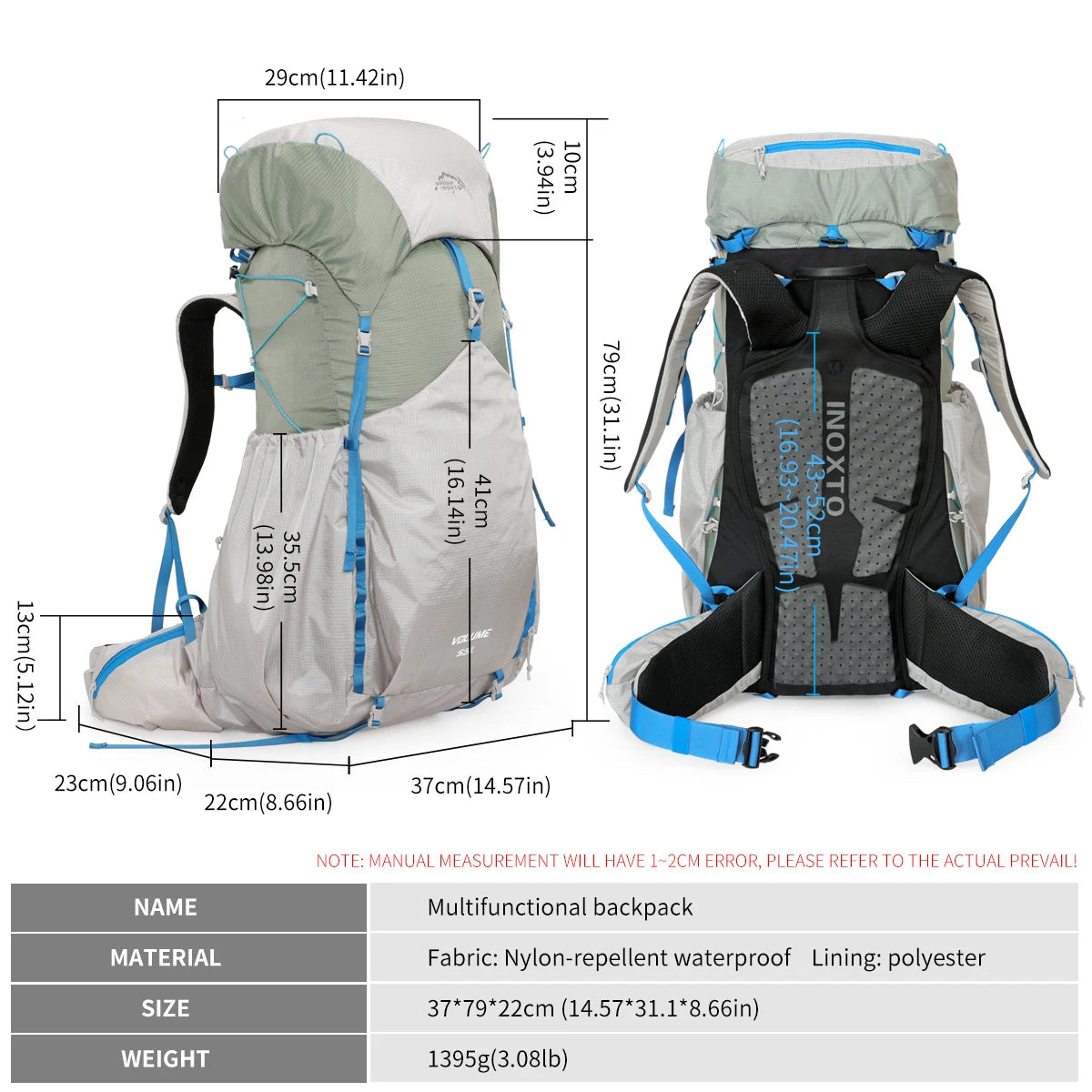 55L hiking backpack for men and women large capacity lightweight travel training fitness bag splashproof hiking multi-functional