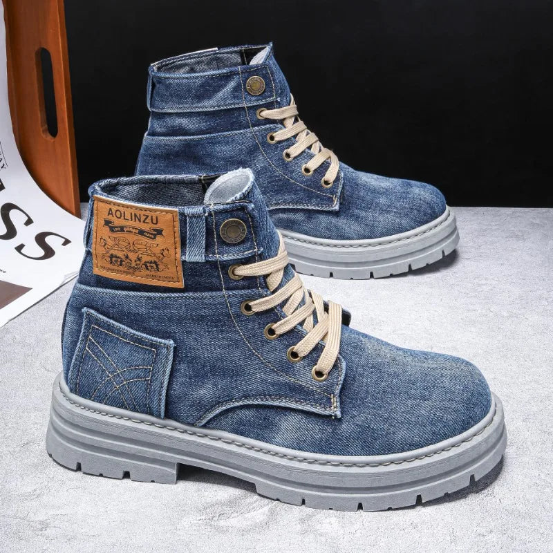 Hip Hop Hipster Canvas Boots Mens Spring New High-Top Denim Casal Shoes Fashion Versatile Tooling Mens Shoes Large Size 39-48