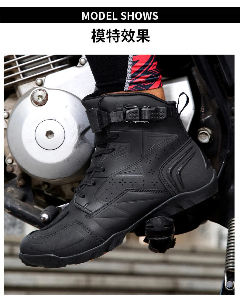New Motorcycle Boots Men Breathable Motos Riding Boot TPU Protect Men's Motorcycle Shoes Anti Slip Motorbike Ankle Length Boots