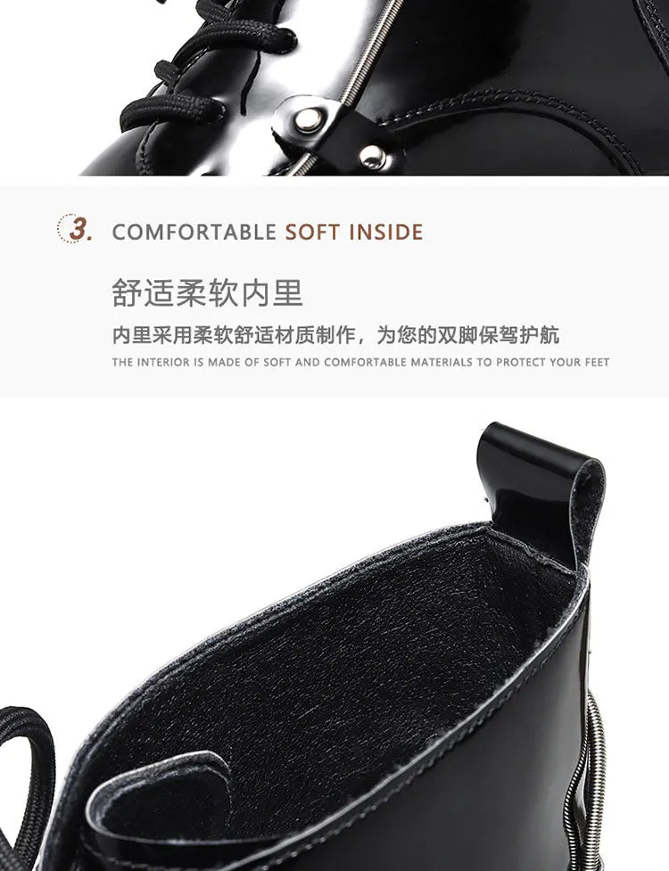 2025 Niche British Style Platform Derby Shoes Square Head Bright Leather Men's Business Casual Retro Boots