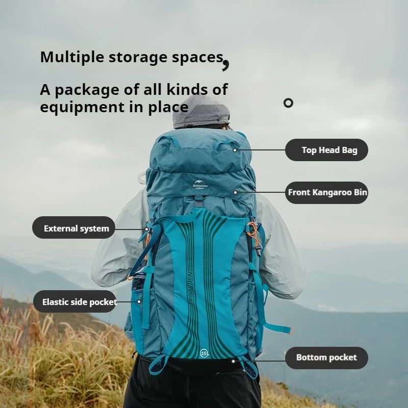 Naturehike Hiking Backpack Waterproof 45/55/65L Knapsack Climbing Travel Outdoor Sports Large Capacity Nylon Bag With Rain Cover