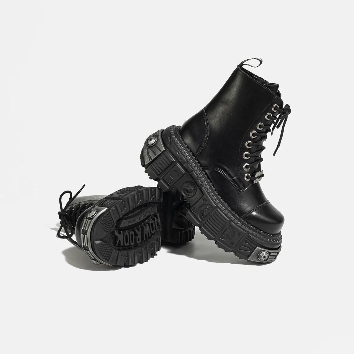 2025 Autumn and Winter New Dark Punk Metal Lace-up Women's British Style Raise the Bottom Zipper Machine Car Boots