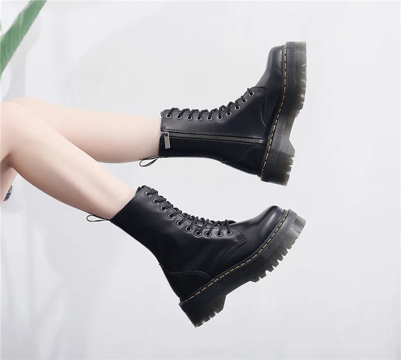 Women Boots Genuine Leather Platform Boots Motorcycle Designer Shoes Woman Zipper Optical Soles Fashion Sexy Punk Long Boots 39