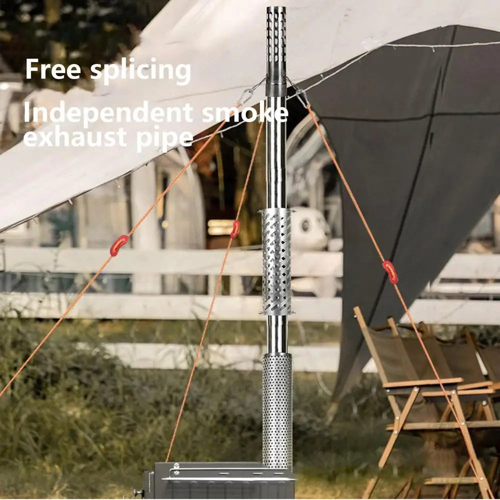 Camping Firewood Stove Portable Tent Wood Burning Stove With Chimney Folding Fire Wood Heater BBQ Stove Grill For Camp Fishing