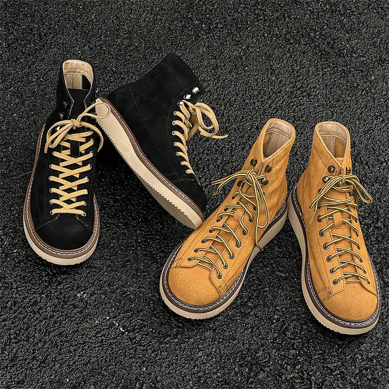 Handmade Top Quality Men Fashion Luxury Real Cow Suede Leather Shoes Tooling Ankle Boots Desert Platform Boots Motorcycle Boots