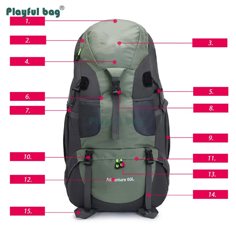 50L Outdoor Mountain Backpack Professional Waterproof Large  Capacity Light Hiking Travel Backpack Adult Bag AVA134