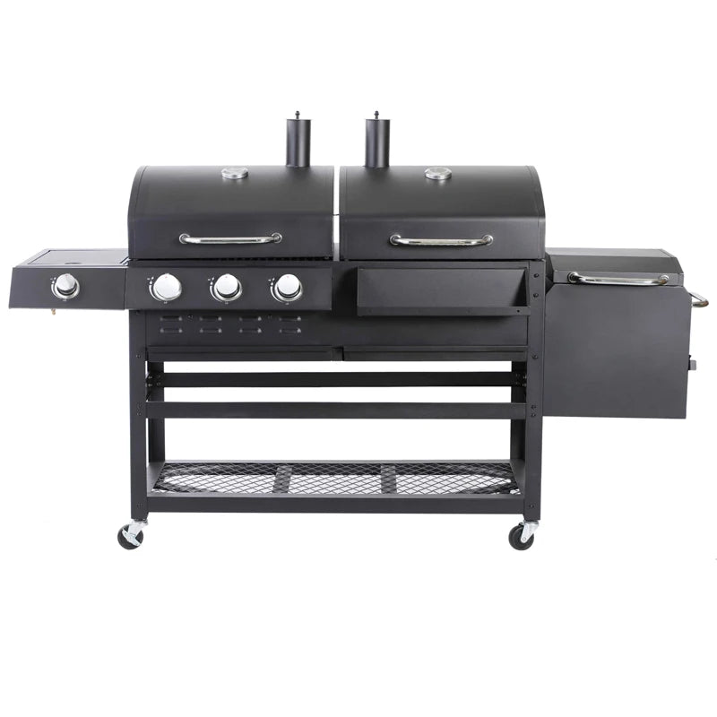 Grill Burner Gas & Charcoal Outdoor with Side Smoker Coated Finish for Family Gatherings