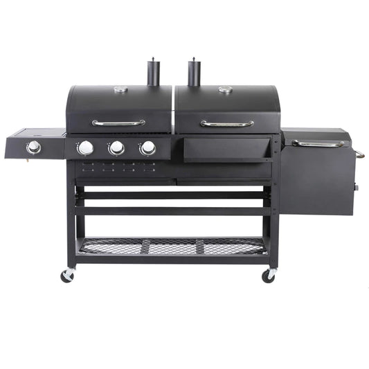 Grill Burner Gas & Charcoal Outdoor with Side Smoker Coated Finish for Family Gatherings