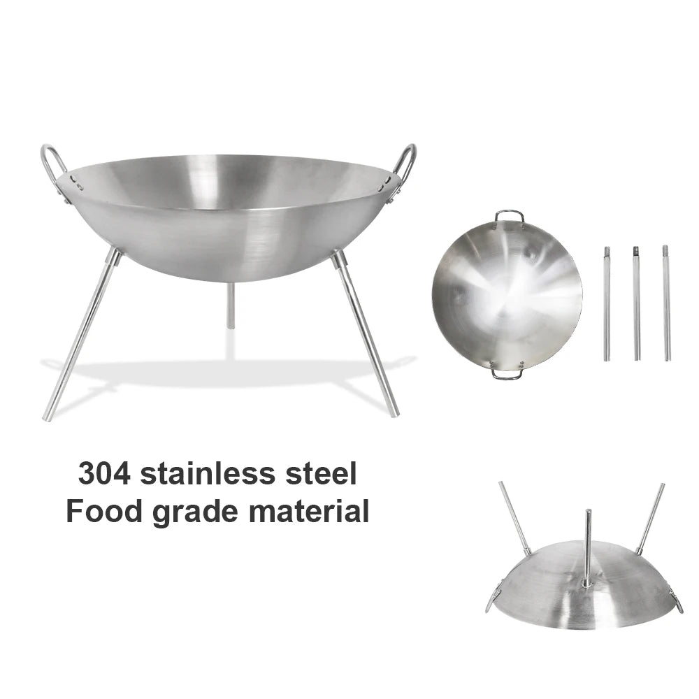 Tripod Fire Pit Grill Wood Burning Cooking Pot Detachable Legs Foldable Camping Charcoal BBQ Stove Heating Outdoor Garden Beach