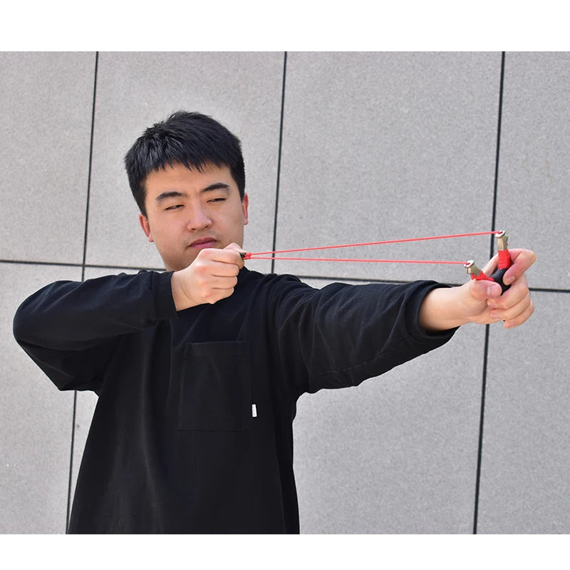 New Style Stainless Steel Powerful Slingshot with Tube Rubber Band Mud Balls Slingshot Catapult Bag for Hunting Outdoor
