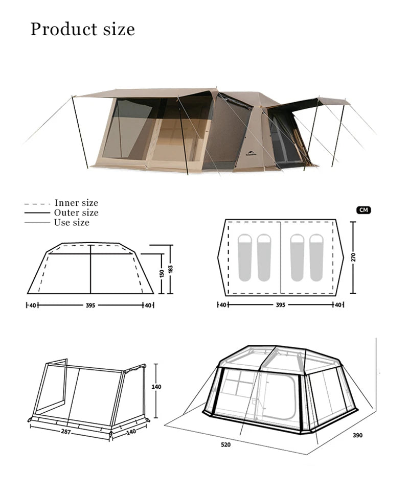 Naturehike Village 13 Automatic Cabin Tent Black Coated Outdoor Camping Picnic Sunscreen 27㎡ 2 Rooms 2 Halls Waterproof Tent