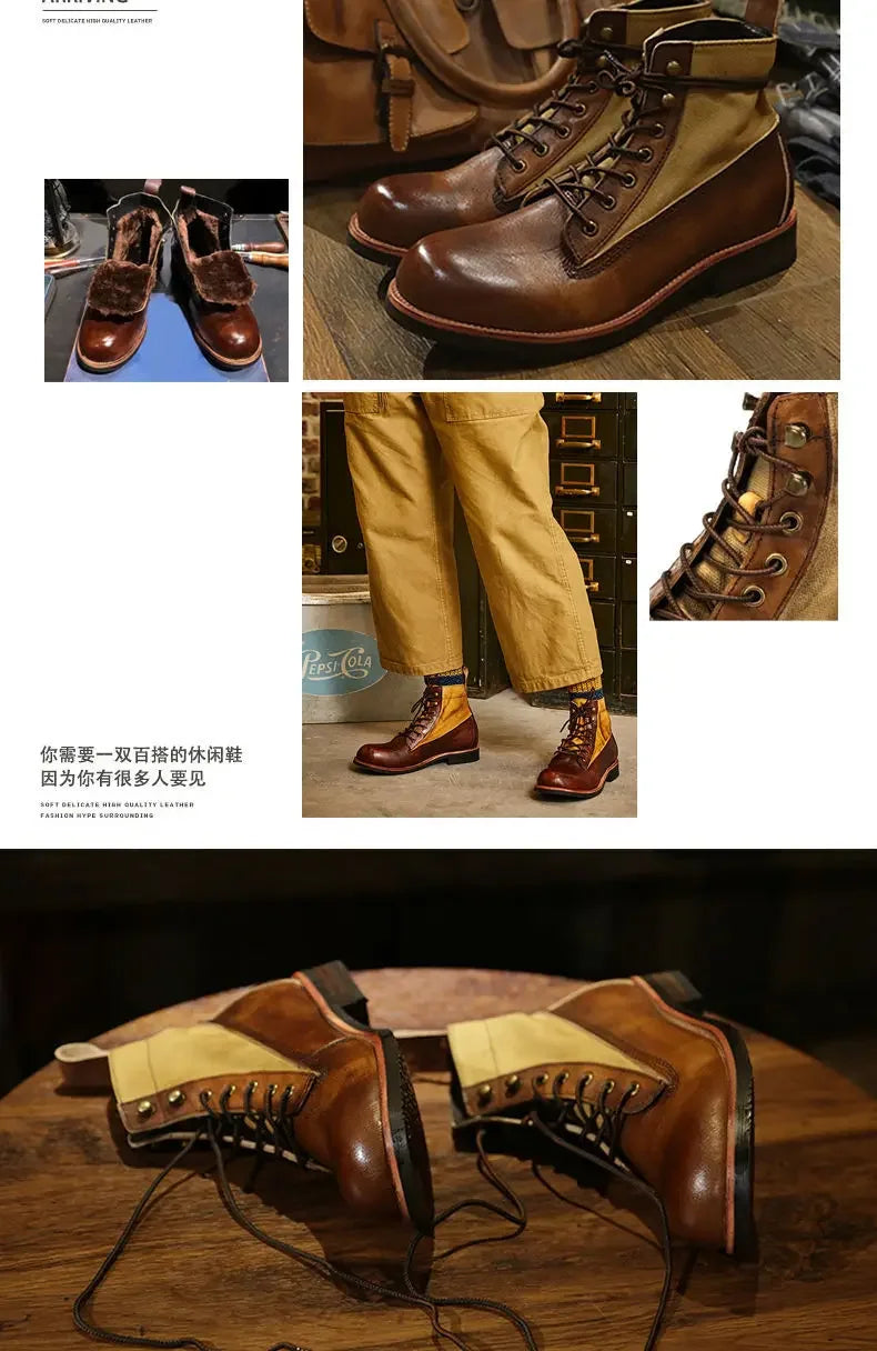 Four Seasons Boots Retro Work Boots Men's Trendy British Motorcycle Shoes Paratrooper Boots Extra Large Size 38-48