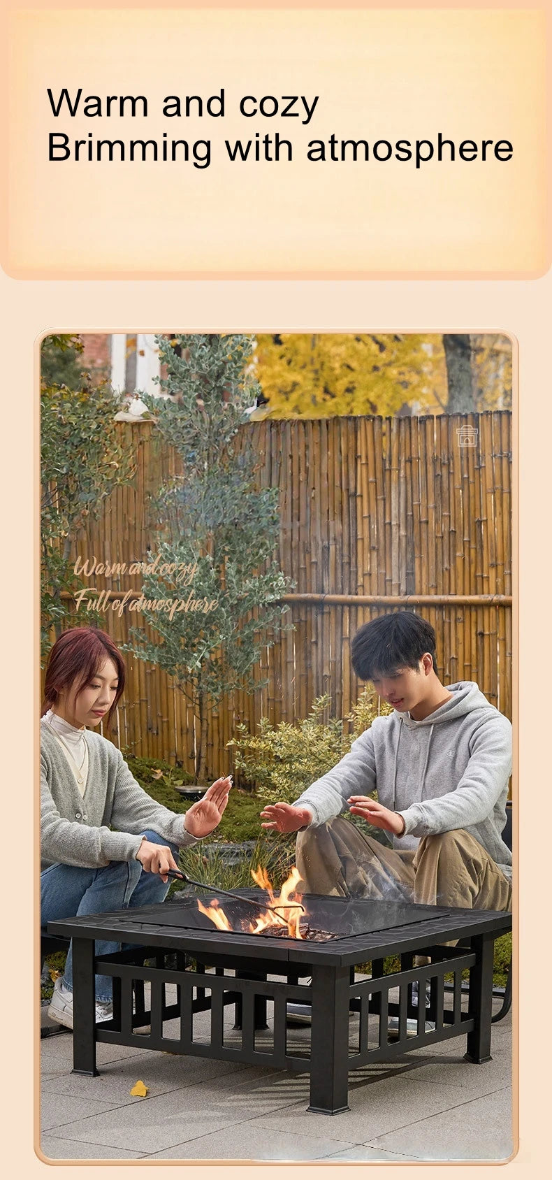 Outdoor Square Barbecue Grill Multi-Functional Barbecue Table Charcoal-Fired Tea-Brewing Table Wood-Burning Stove