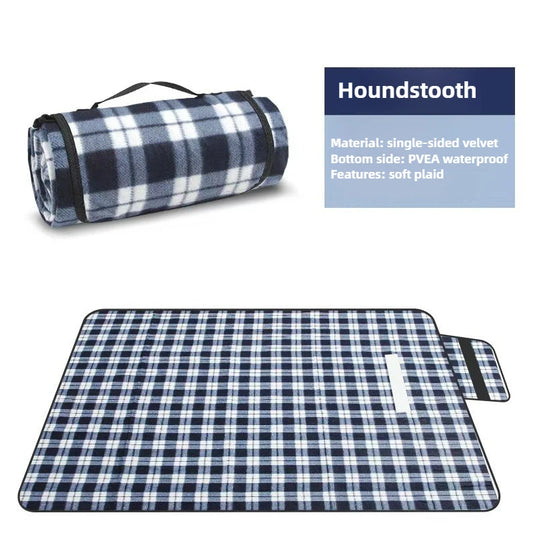 Outdoor Single-sided Velvet Folding Picnic Mat with Waterproof Soft Thickened Grid Camping Mat on The Bottom 130cm 150cm