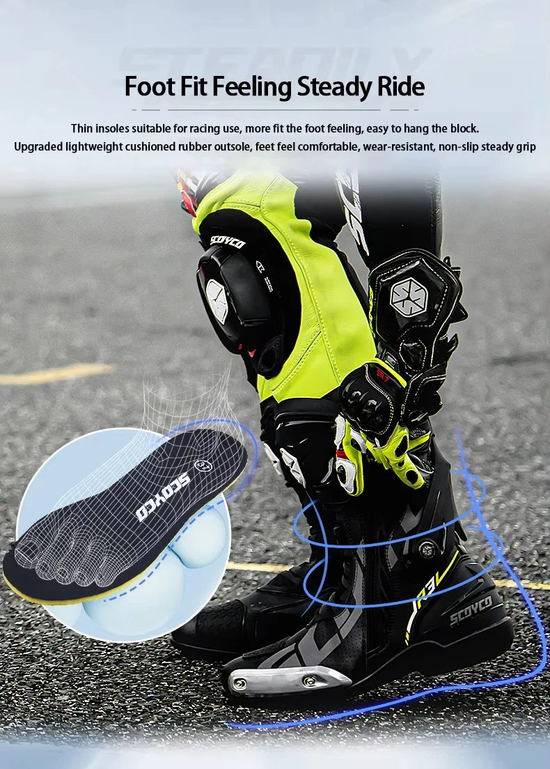 SCOYCO Motorcycle Racing Boots Unisex Waterproof Motorbike Boot Anti Fall Slip Resistant Biker For Protection Motocross Footwear