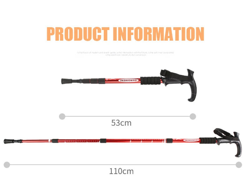 Four-section T-handle Trekking Pole Outdoor Travel Cane Climbing  Pole Aluminum Alloy Telescopic Pole Hiking Walking Stick