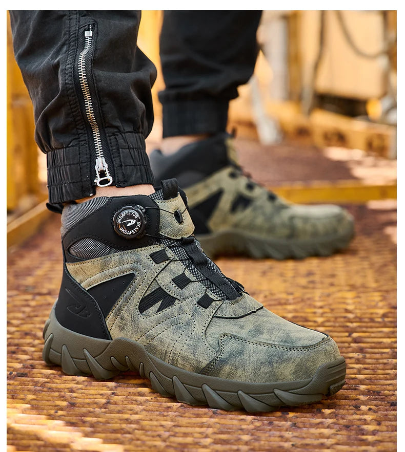 Rotating button Safety Boots Men Outdoor tactical boots Indestructible shoes Puncture-Proof Work Boots Steel toe shoes Sneakers