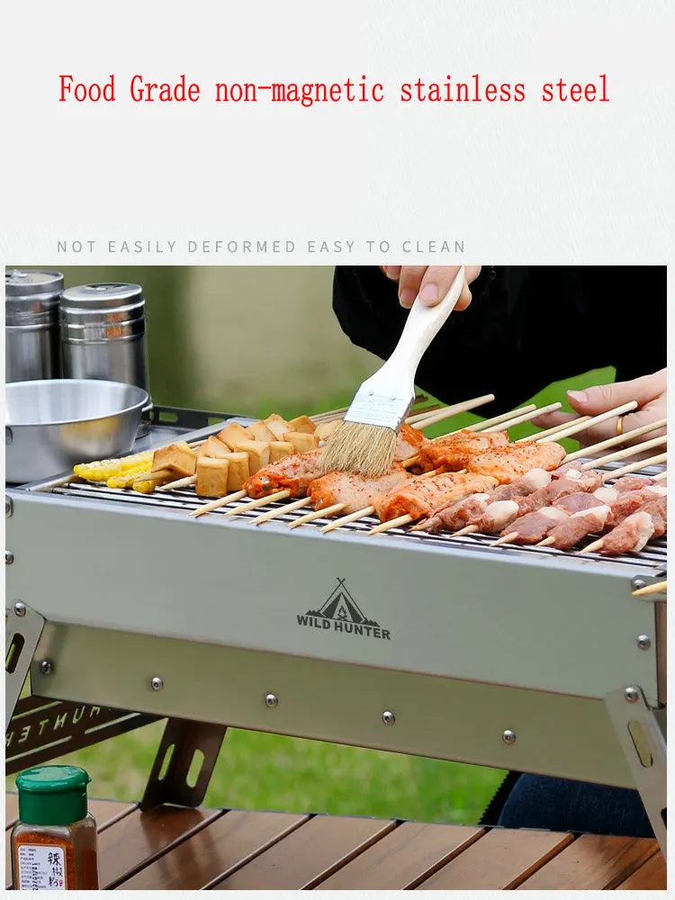 Portable Outdoor Folding BBQ Stainless Steel Charcoal Barbecue Grill for Camping and Picnics