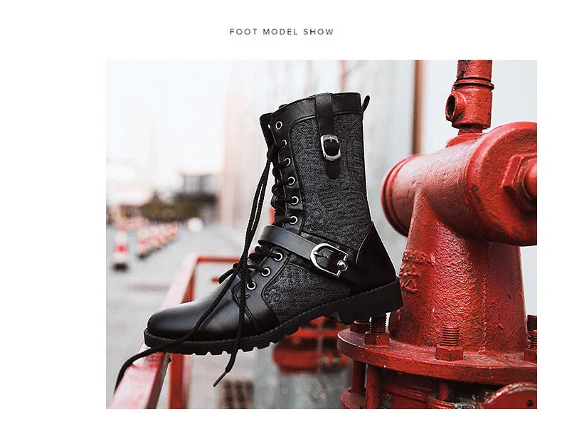 2025 Fashion Man Ankle Boots Lace Up  Platform Leather Shoes Motorcycle Retro Boots Britain Warm Male Platform Mid Calf Boots