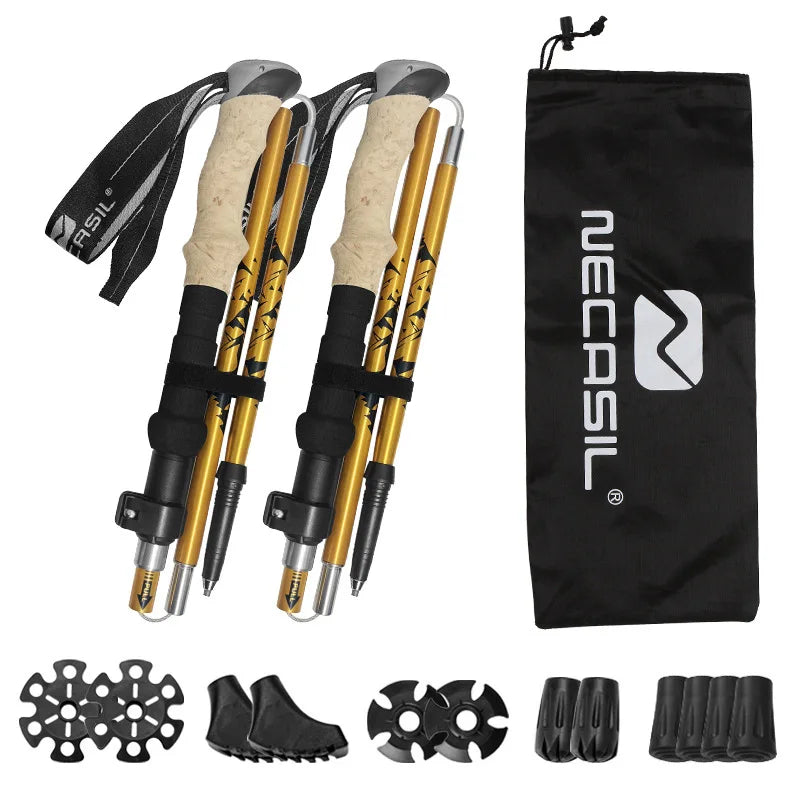 2PCS Aluminum Outdoor Hiking Anti Shock Walking Sticks Telescopic Trekking Climbing Poles Ultralight Walking Canes