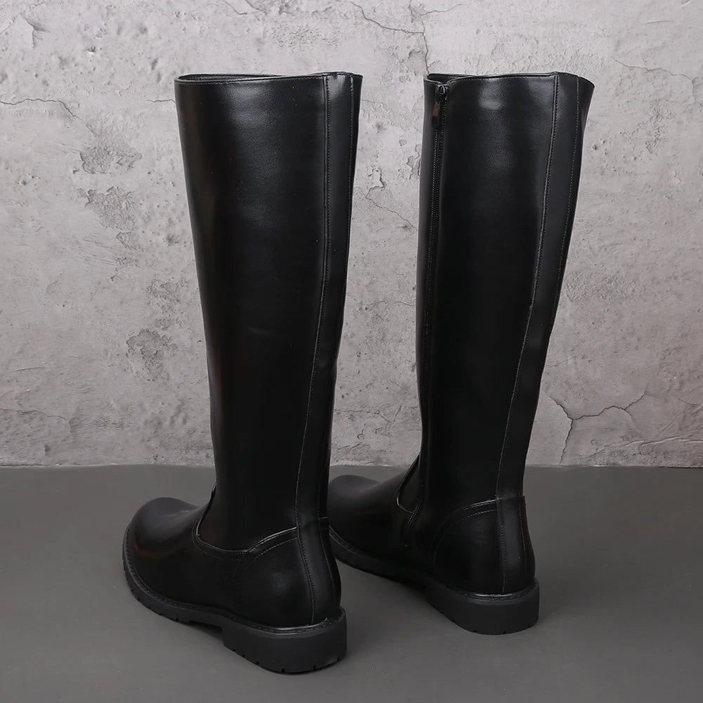 mens casual cosplay performance show high motorcycle boots genuine leather shoes cowboy autumn winter boot long knight botas man