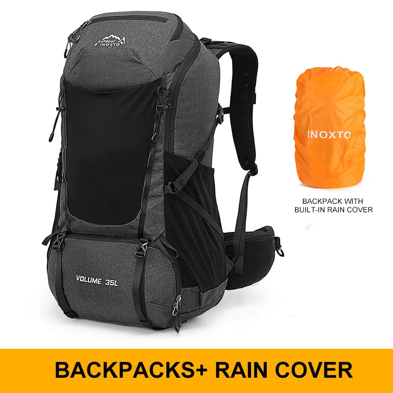 Internal frame waterproof hiking camping backpack with rain cover, large lightweight travel day backpack for climbing