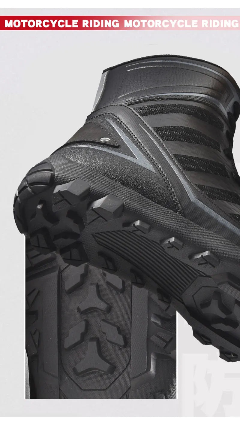 Men's Motorcycle Boots New Breathable Stripe Motos Riders Shoes Outdoor Motocross Protective Boots Hiking Non-slip Sports Shoes