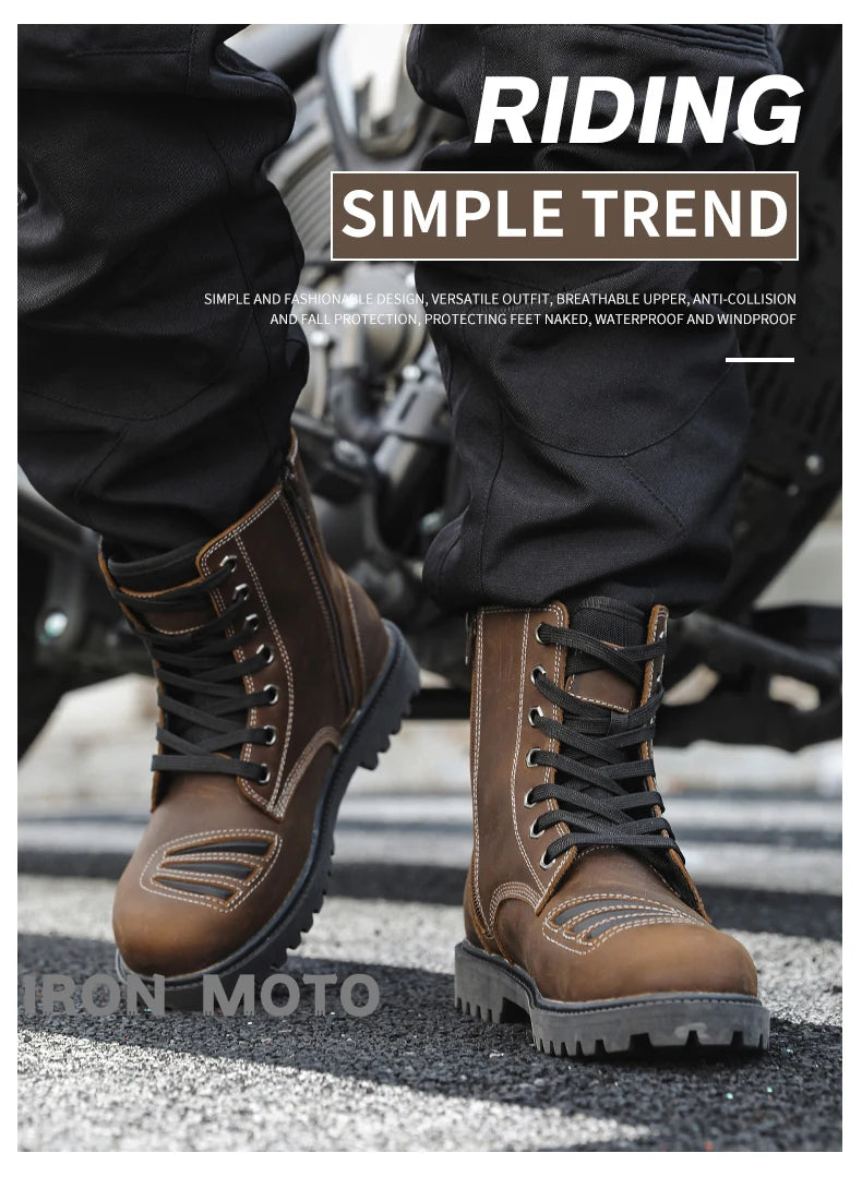 Motorcycle Shoes Men motocross Cruiser Boots Leather Adventure Low Boots Portland Shoes Cowhide Worker Boots for Autumn & Winter