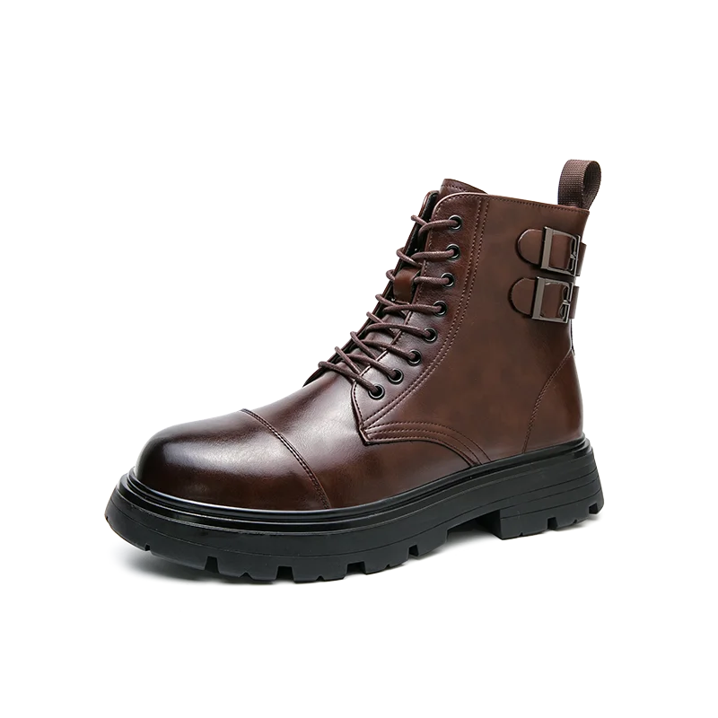 Brand Men's Genuine Leather Boots Thick Soles High-quality Workwear Boots Men's High Top Casual Shoes Knight Motorcycle Boots