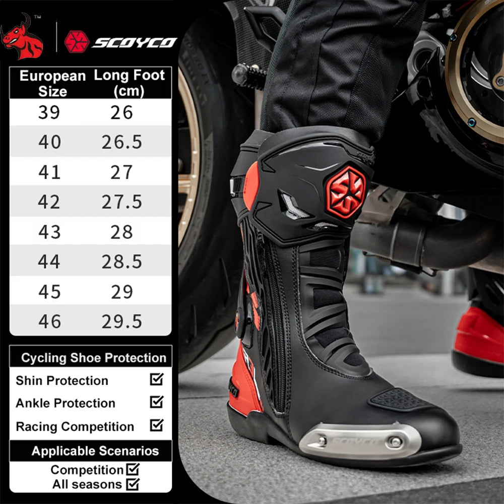 SCOYCO Knee-High Motorcycle Boots For Men Women Off-Road Highway Riding Durable Anti-Slip Sole Ankle Support All-Terrain Grip