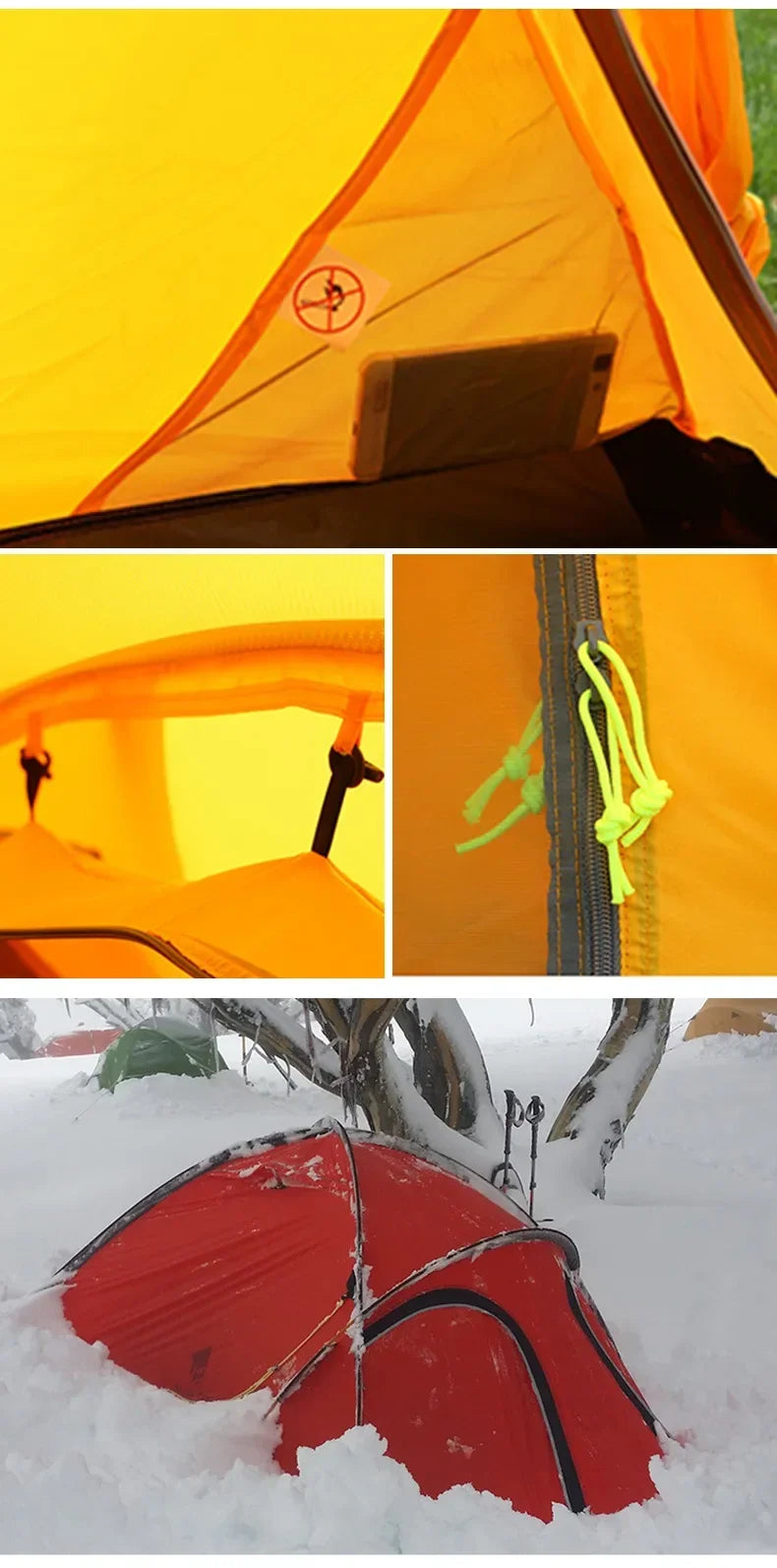 2 Person 4Season 20D Silicon Coated Tent Aluminum Rod Outdoor Camping 1Hall 1Room Rainproof with Snow Skirt Hiking Cycling Tour