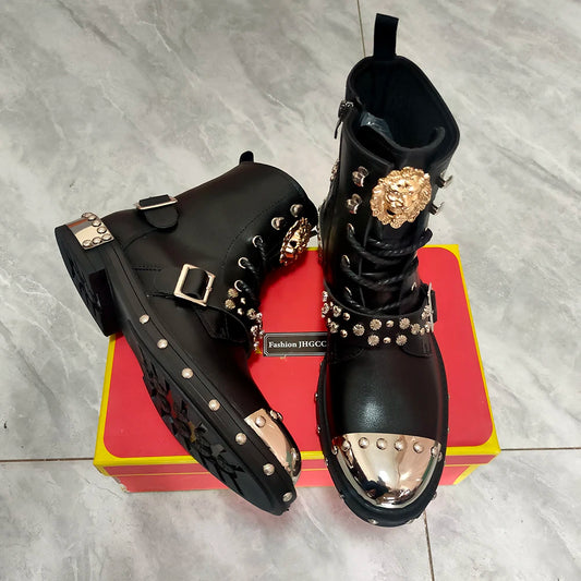 New high quality heavy metal men's fashion motorcycle casual popular ankle boots Autumn winter luxury tall boots pocket boots A6