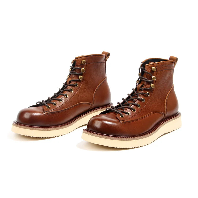 2025 New Vintage Autumn Winter Boots Lace Up Design Male Footwear Cow Real Leather Short Boots Retro Desert Boots Man Shoes A082