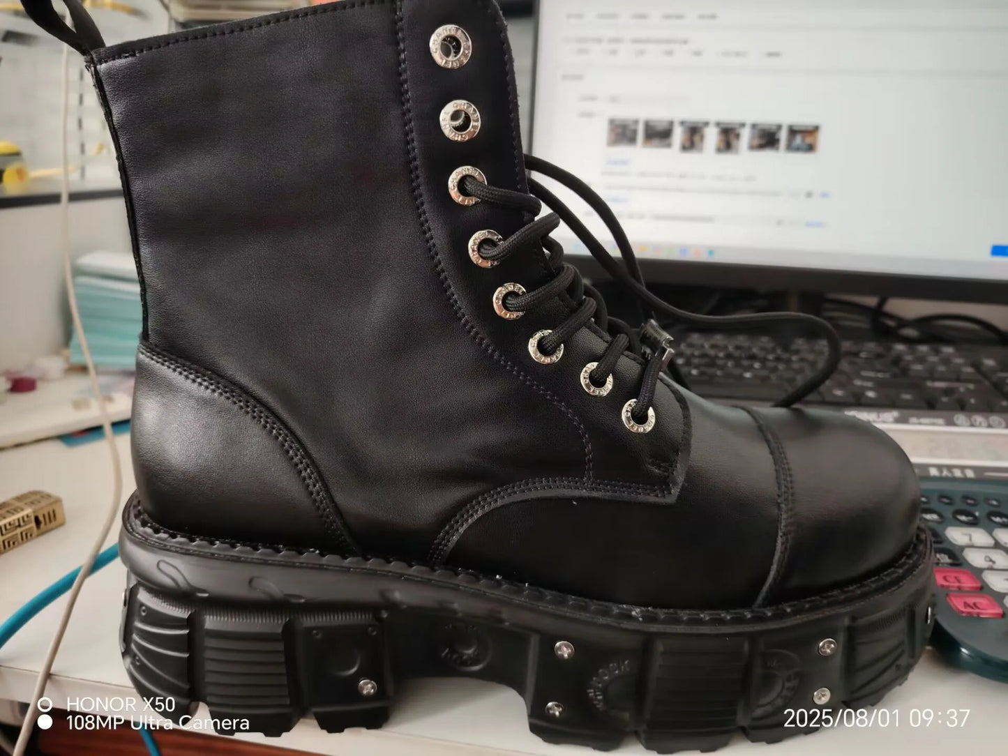 Omet Dark Motorcycle Heavy Metal Platform Cross-border Boots Women 2024 Spring New Female Punk Small Leather Shoes Men